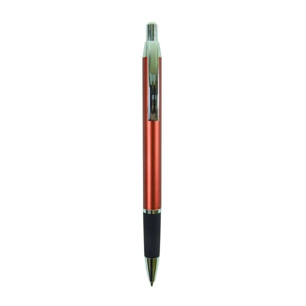 Moderner, roter Kugelschreiber mit silbernen und schwarzen Details