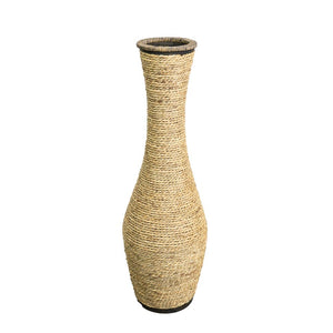 Beige Bodenvase mit umwickelnder Schnur, oben dĂĽnn und unten breit