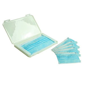 FĂĽnf weisse Masken Set mit weisser Aufbewahrungsbox
