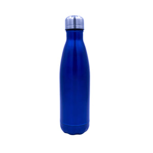 Mattblaue Thermoflasche mit silbernem Deckel