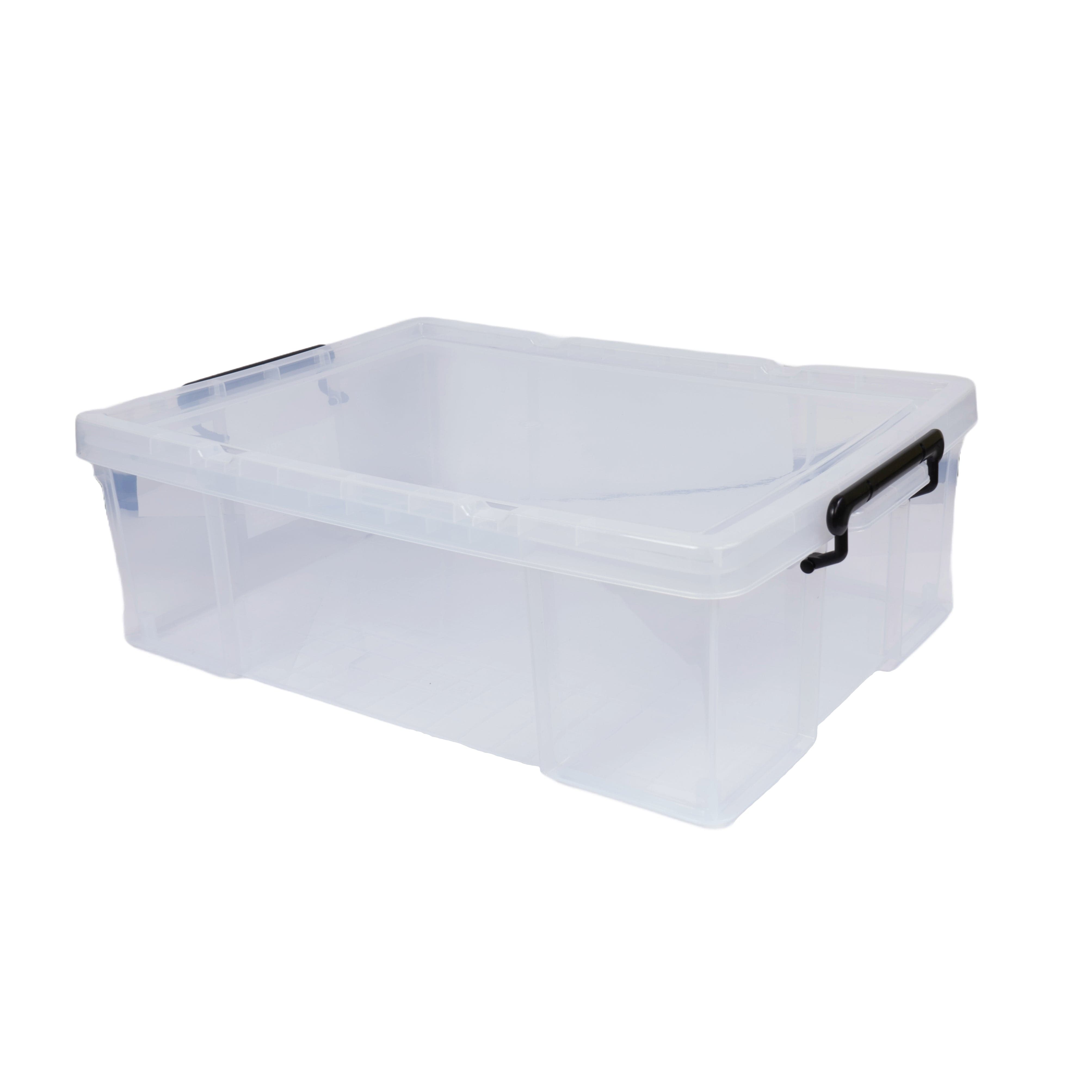 Transparente Aufbewahrungsbox mit schwarzen Henkeln