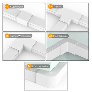 Produktdetails: 10 Kupplungen, drei T-StĂĽcke, drei WinkelstĂĽcke, zwei InnenkrĂĽmmer und zwei AussenkrĂĽmmer