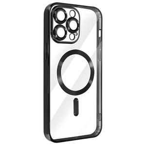 Transparente iPhone-Hülle von der Seite mit schwarzer Umrandung für das iPhone 16 Pro Max