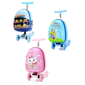 Drei Scooter Reisekoffer fĂĽr Kinder mit verschiedenen Farben und Designs