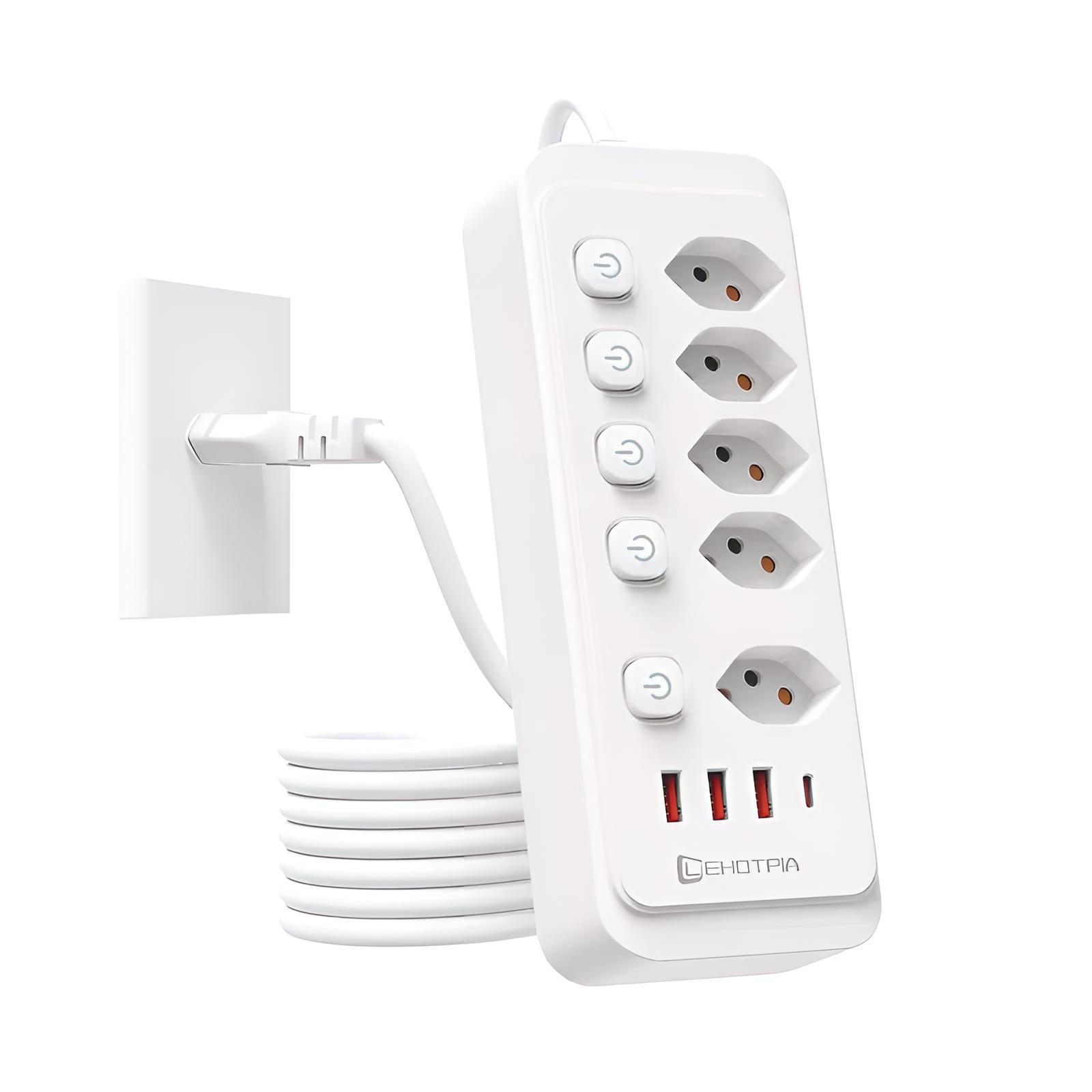 Mehrfachsteckdose mit Einzelschaltern & USB-Ladeports