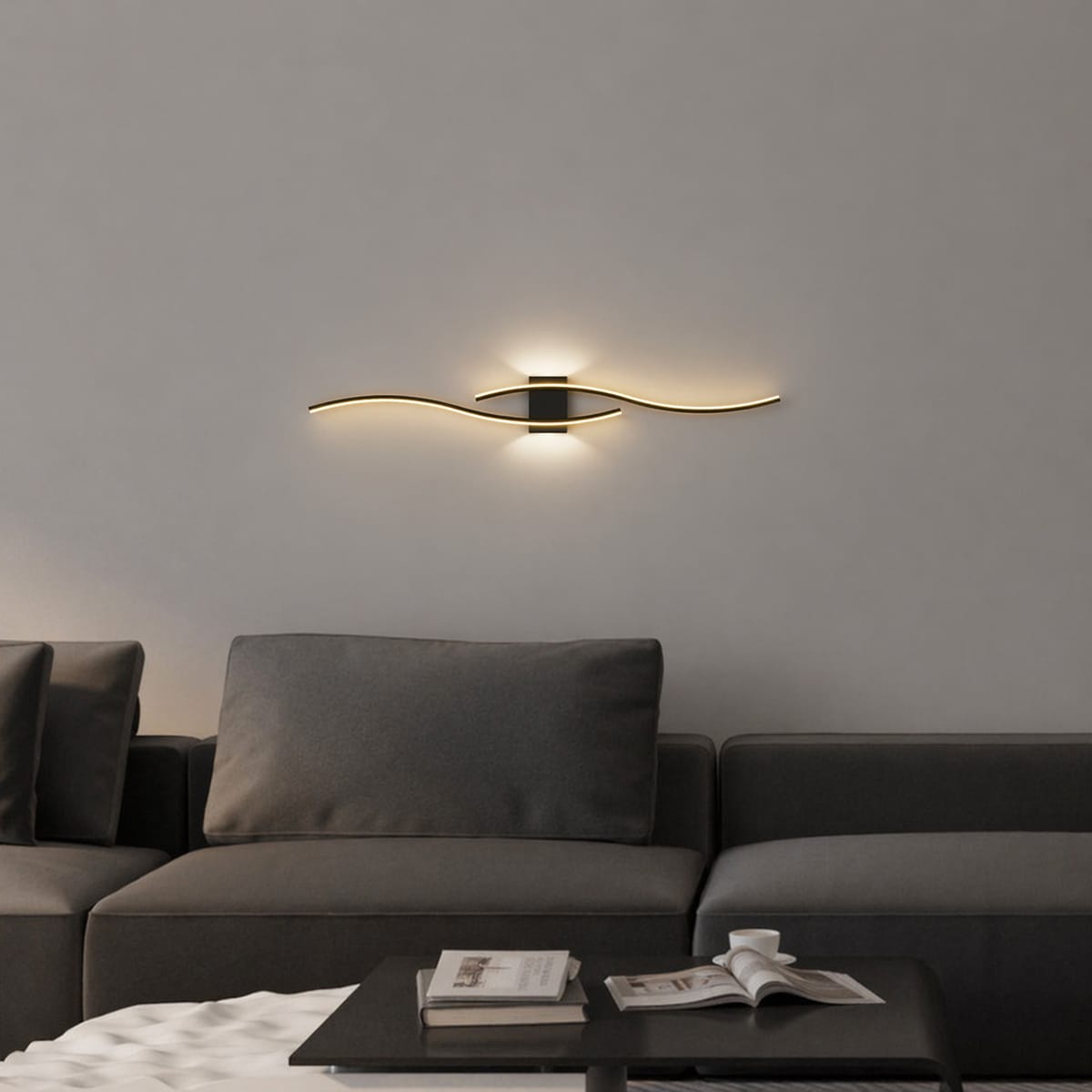 LED Wandleuchte Schwarz Wellenform – 24W moderne Wandlampe dimmbar