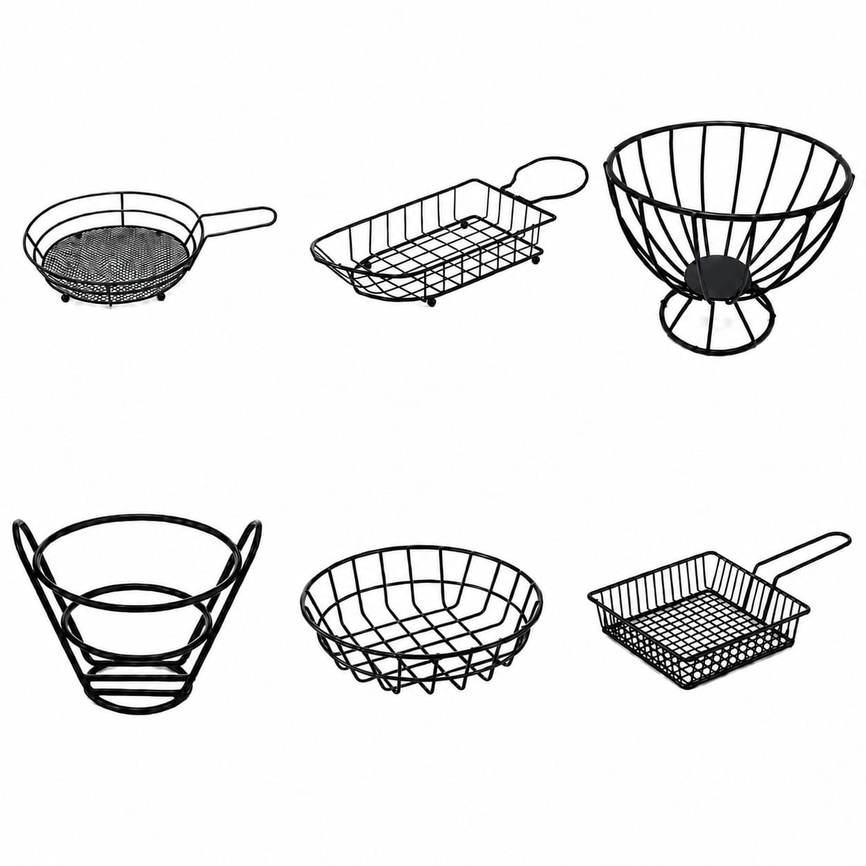 Fries Basket Set, Metal Black – Serving Baskets for Fries & Finger Food