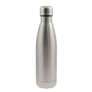 Silberne, glänzende Thermoflasche mit silbernem Deckel