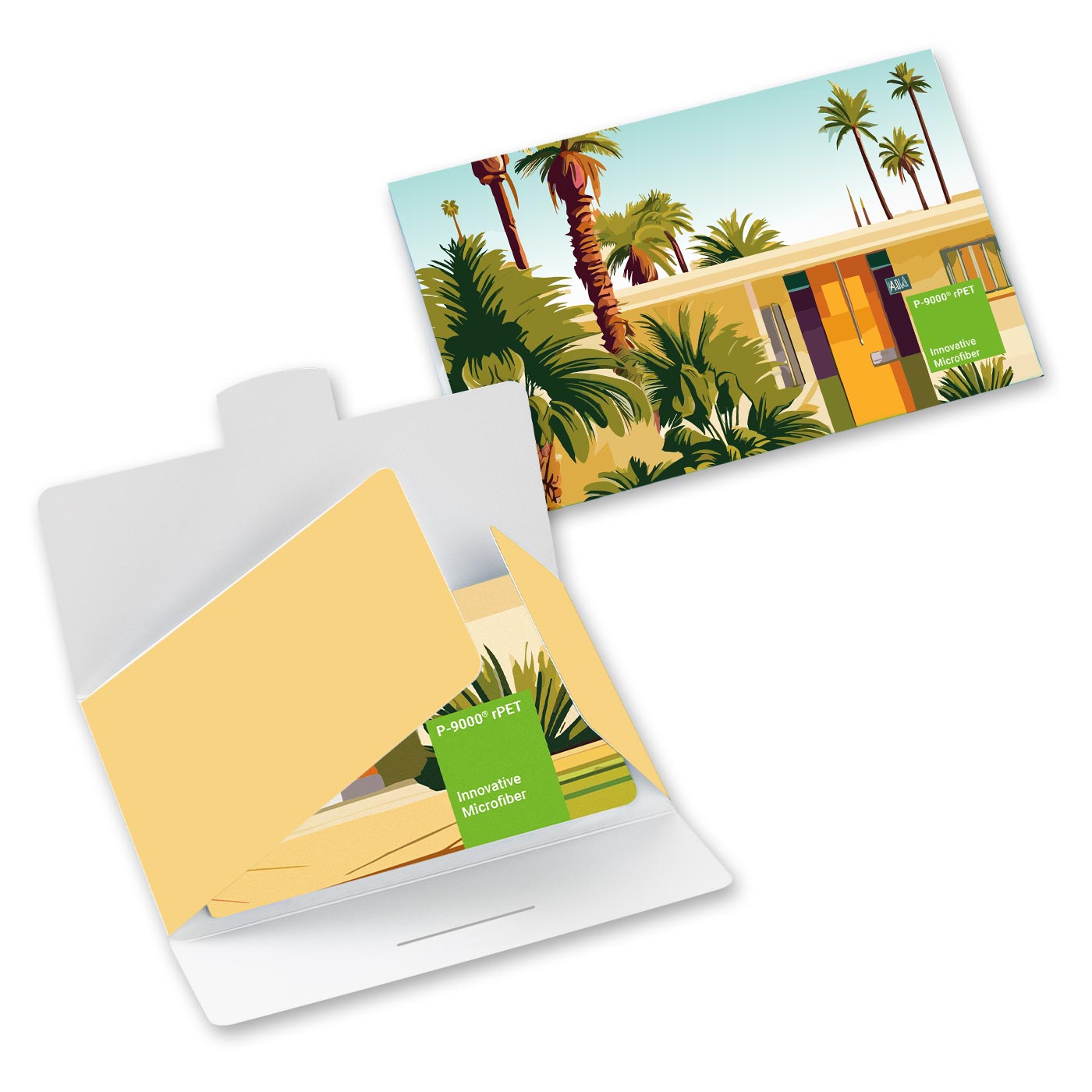 POLYCLEAN rPET Displaytuch 15x15 cm im Papieretui, All-Inclusive-Paket