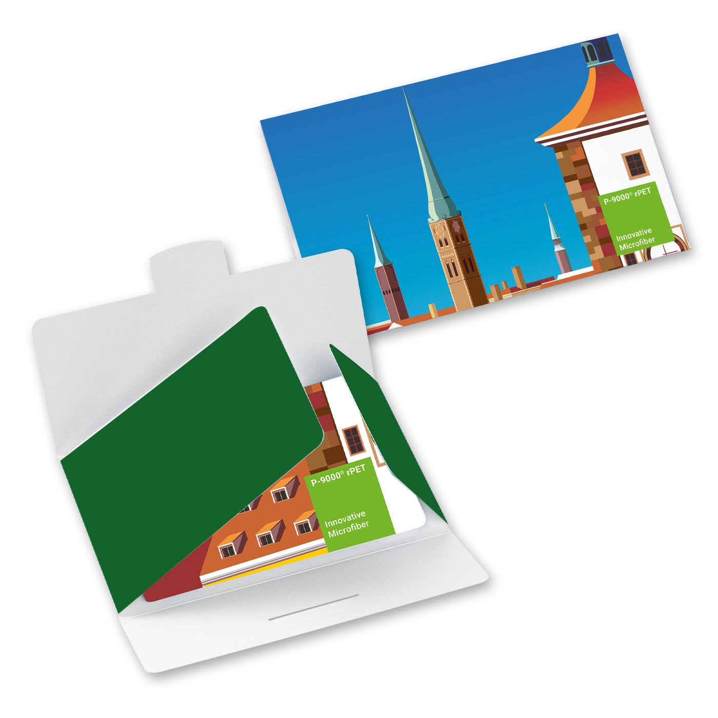 POLYCLEAN rPET Displaytuch 20x20 cm im Papieretui, All-Inclusive-Paket