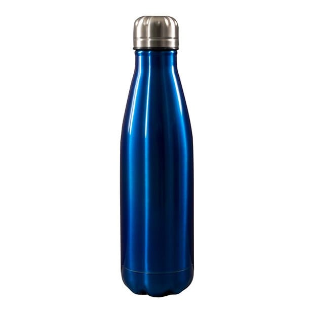 Bouteille isotherme bleue brillante avec couvercle argenté