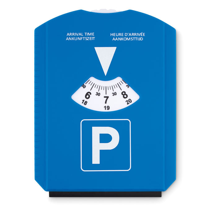 Parking disc with ice scraper