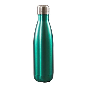 Türkise, glänzende Thermoflasche mit silbernem Deckel