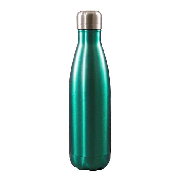 Türkise, glänzende Thermoflasche mit silbernem Deckel