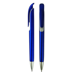 Moderner, blauer Kugelschreiber mit silbernen Details