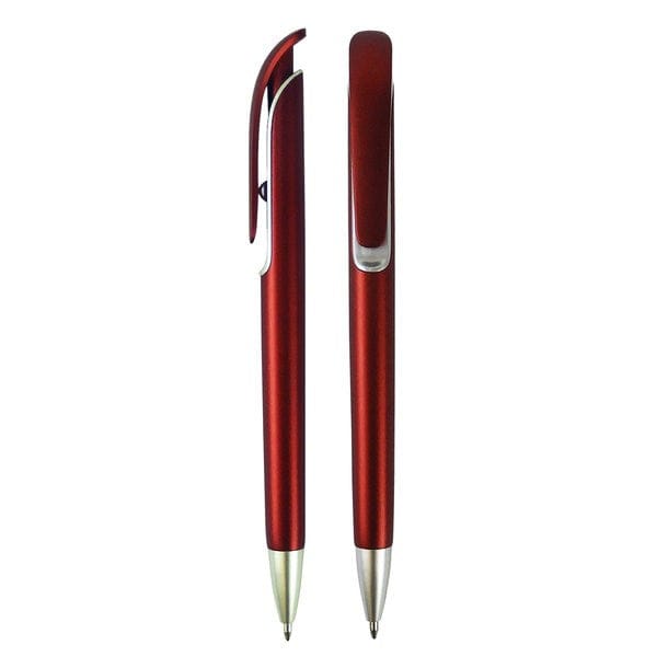 Moderner, roter Kugelschreiber mit silbernen Details