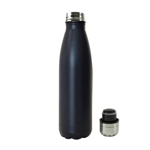 Mattschwarze Thermoflasche mit silbernem Deckel entfernt