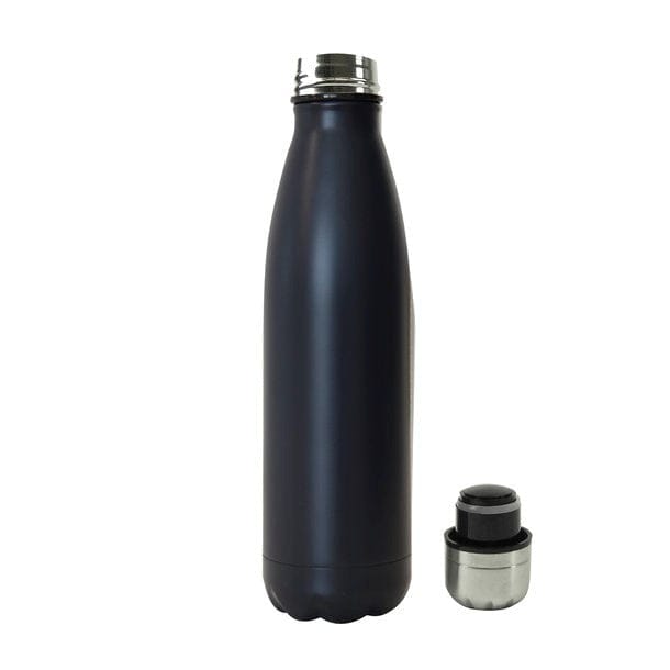 Mattschwarze Thermoflasche mit silbernem Deckel entfernt