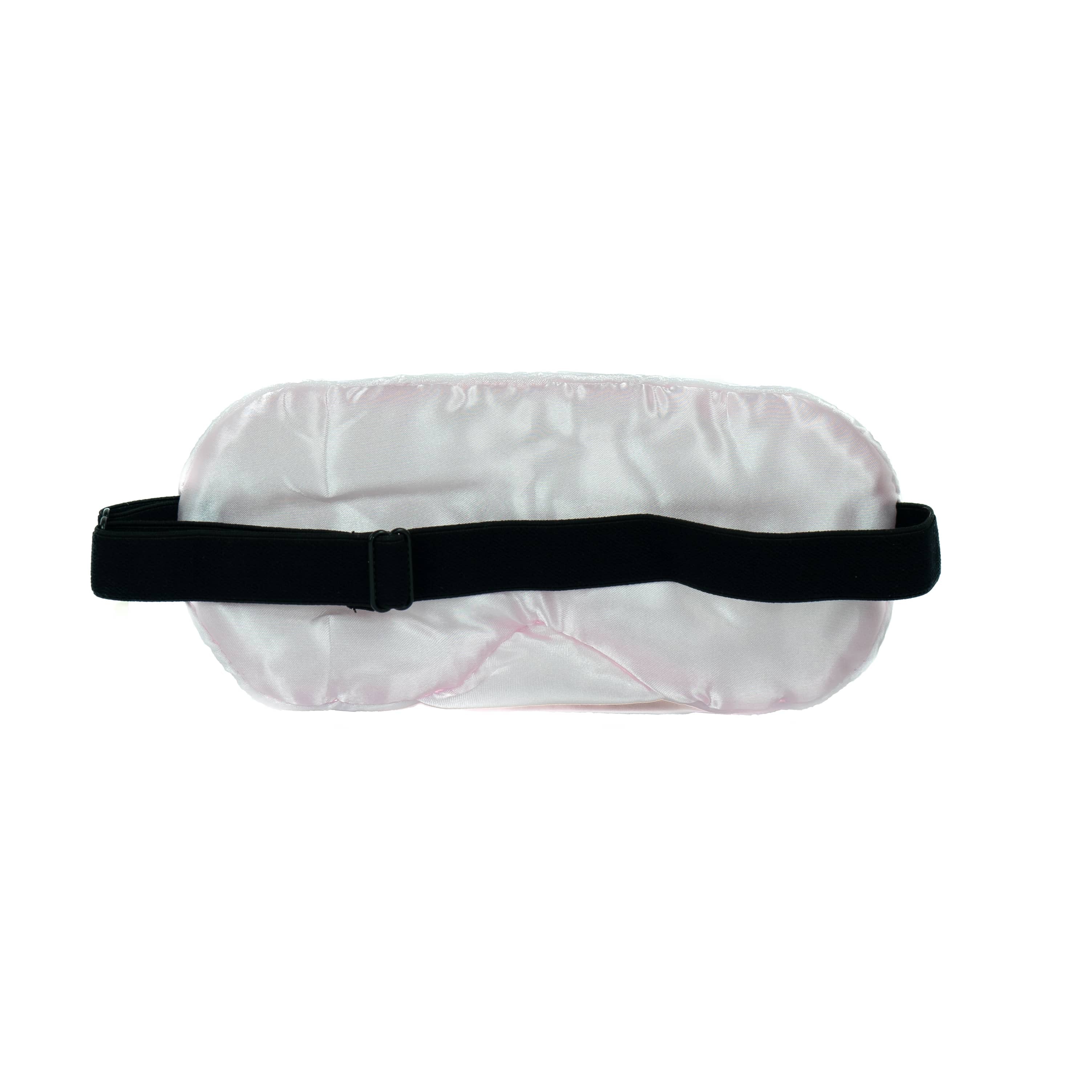 Weisse Schlafmaske mit schwarzem Gummiband von hinten