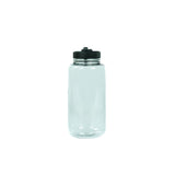 Weisse, transparente Trinkflasche mit schwarzem Deckel