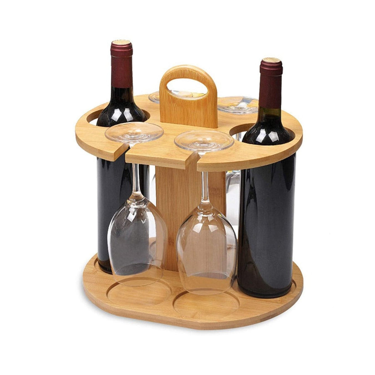 Weinhalter für 2 Flaschen & 4 Gläser – kompakt & tragbar