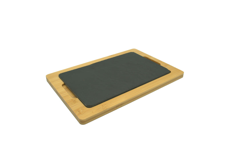 Servierbrett aus Bambus mit Schieferplatte – 23 x 34 cm