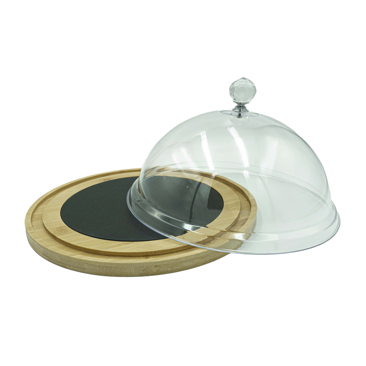 Bambustablett mit Haube & Schieferplatte – Ø 24 cm, für Käse & Desserts