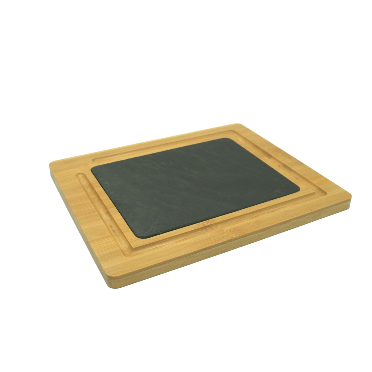 Servierbrett aus Bambus mit Schieferplatte – 25 x 30 cm