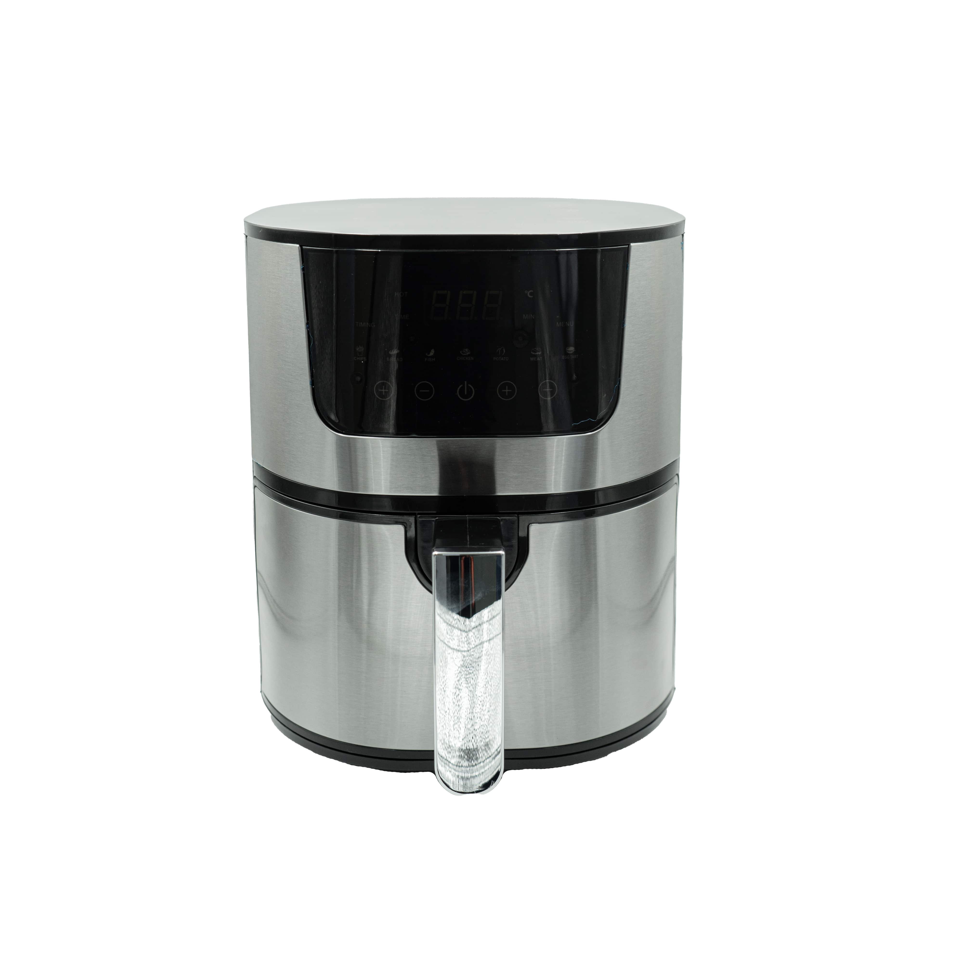 Silberner vier Liter Airfryer geschlossen von vorne