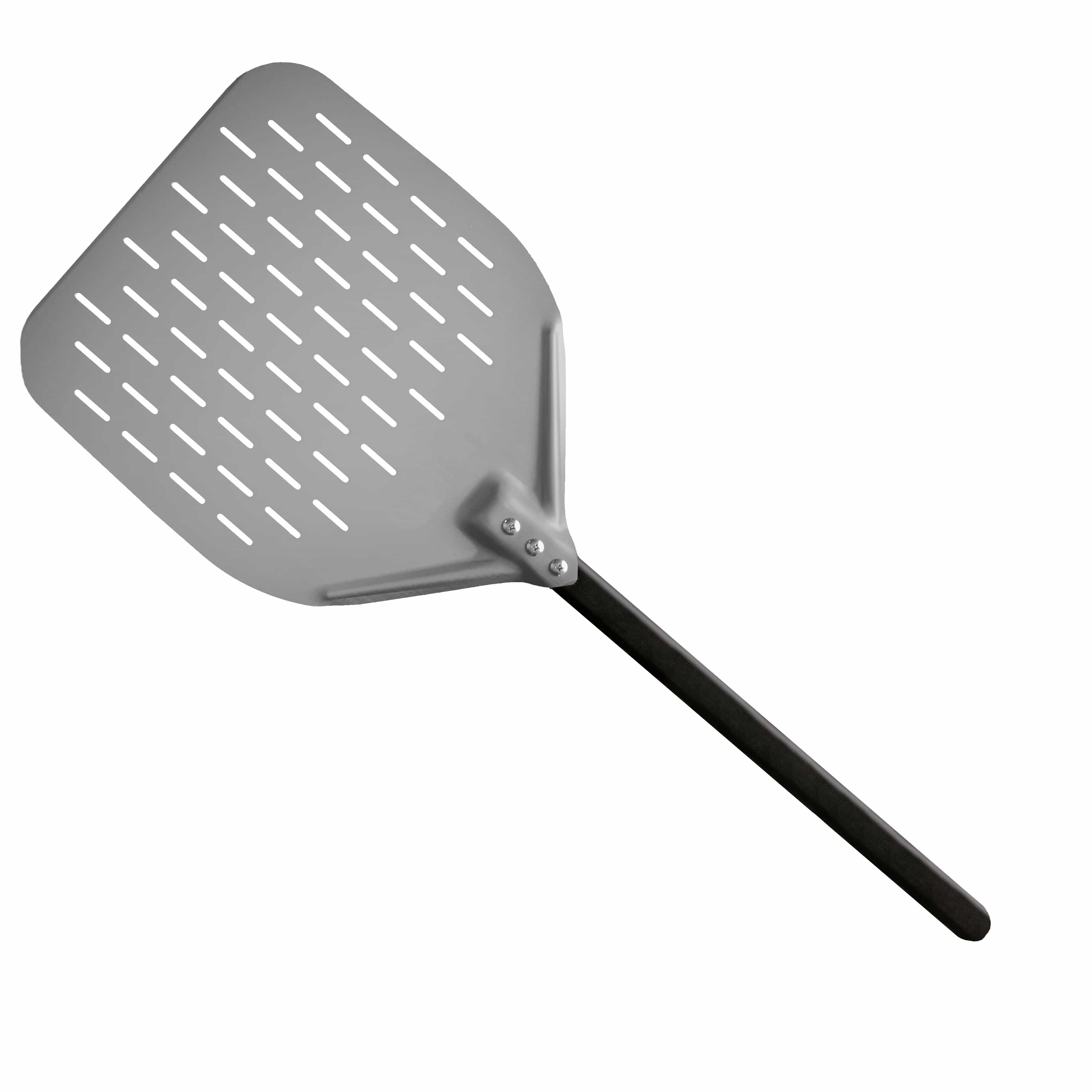 Silberne Pizzaschaufel mit schwarzem Griff