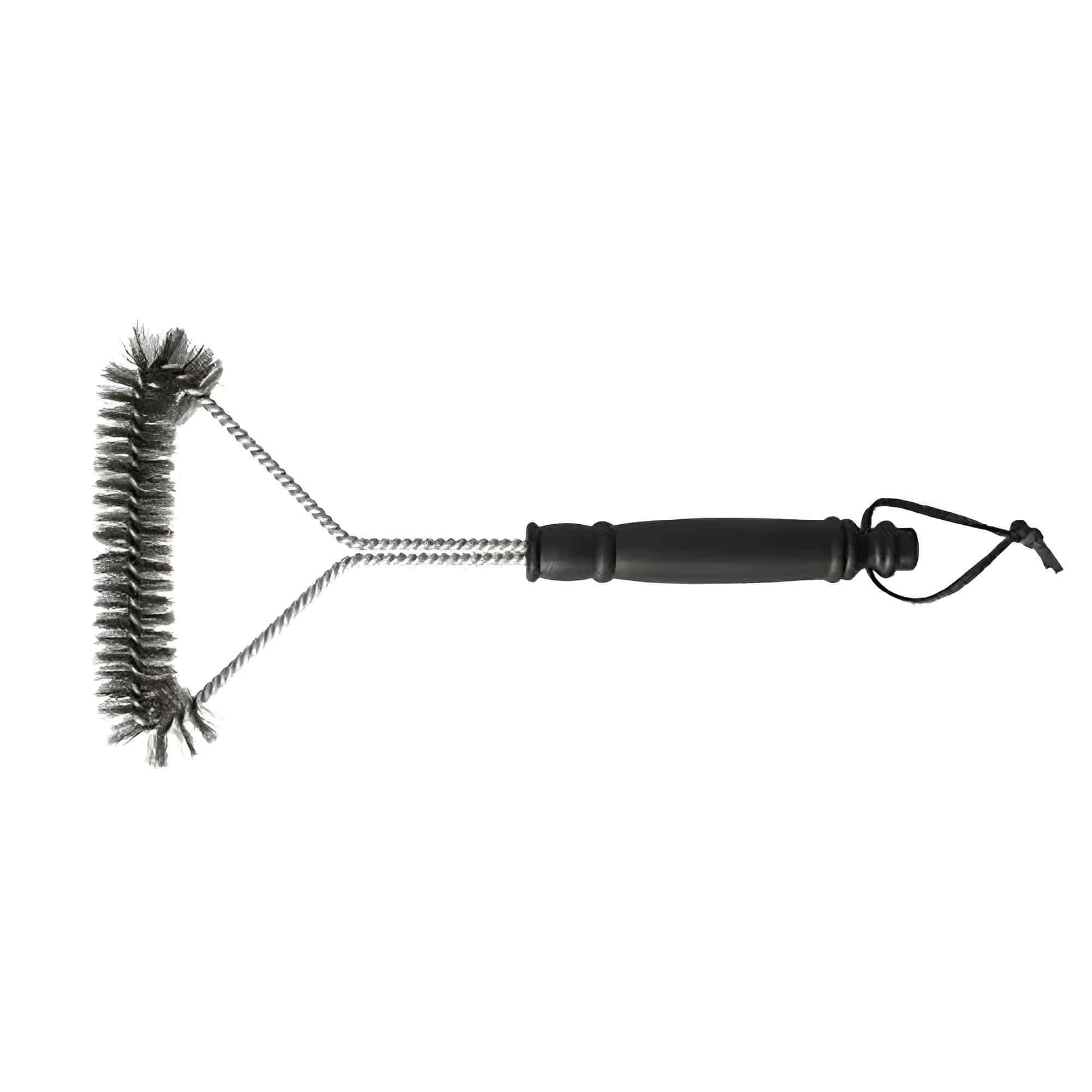 Silberne Grillbürste mit schwarzem Griff von oben