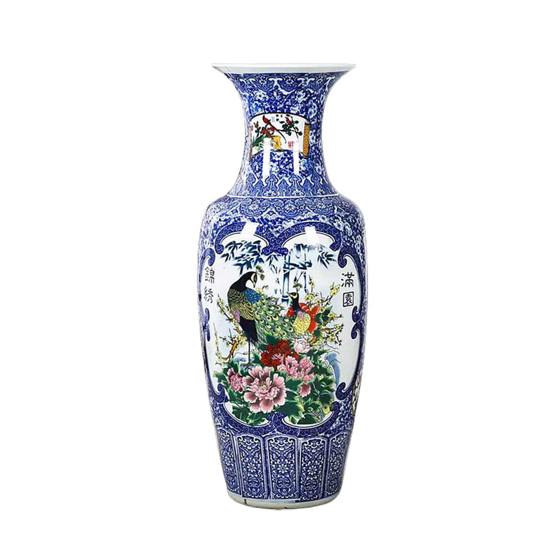 Deko-Vase im chinesischen Folklore-Stil – Pfauen mit Pfingstrosen