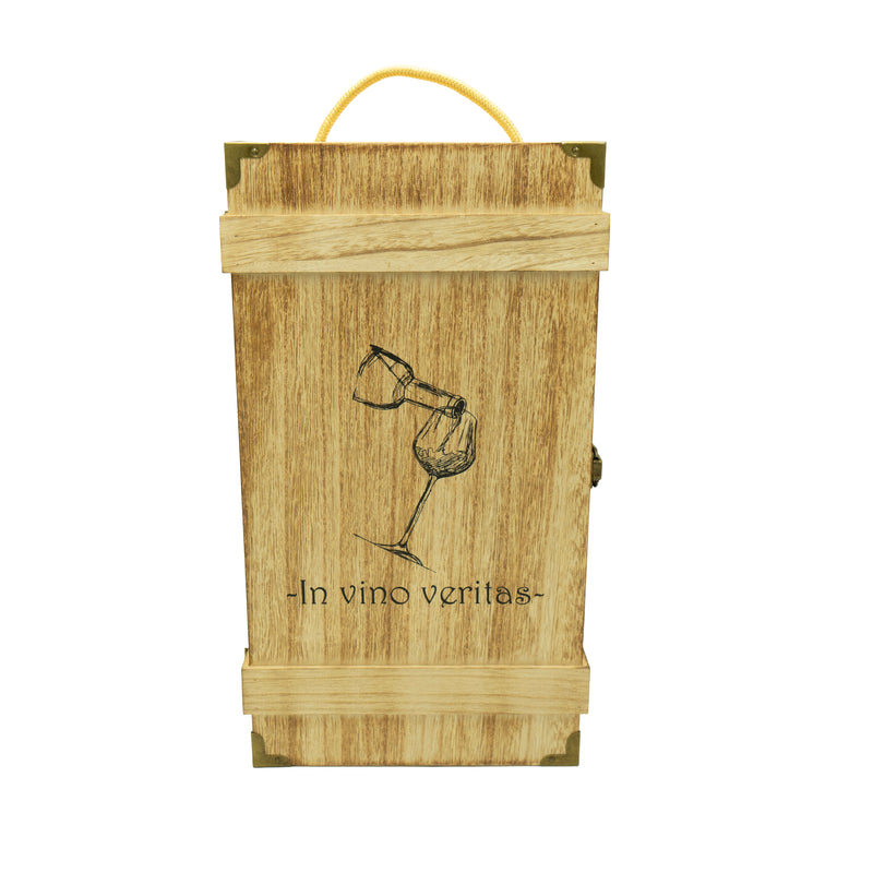 Weinkiste aus Holz für 2 Flaschen «In vino veritas»