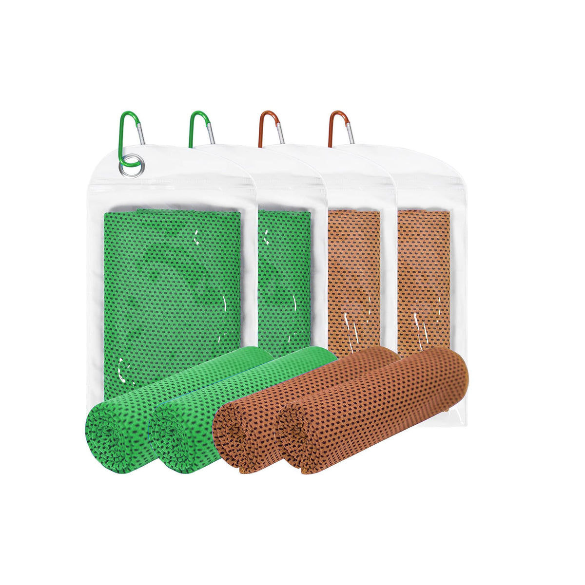 Kühltuch Set mit Karabiner 4-teilig in Grün/Grün/Orange/Orange