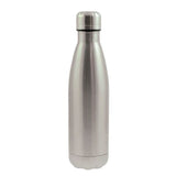 Silberne, glänzende Thermoflasche mit silbernem Deckel