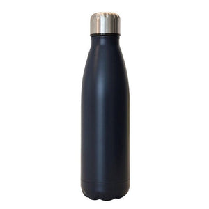 Mattschwarze Thermoflasche mit silbernem Deckel