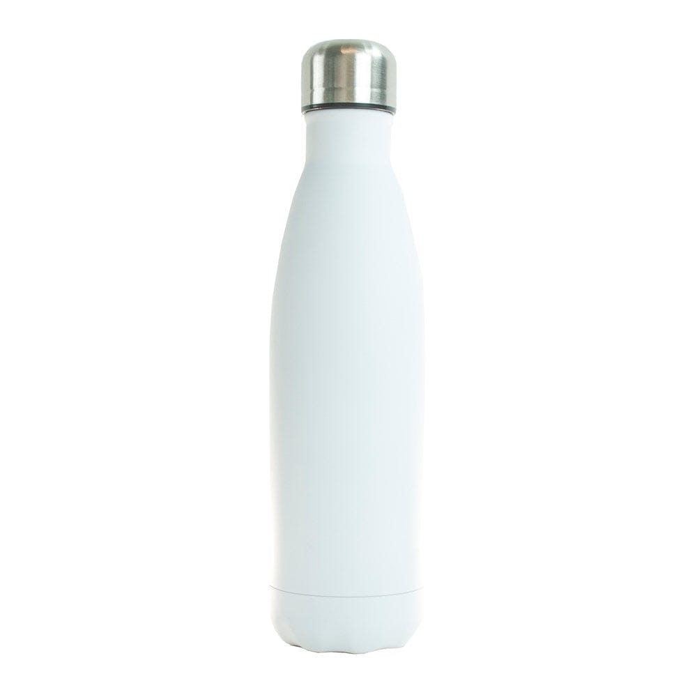 Mattweisse Thermoflasche mit silbernem Deckel