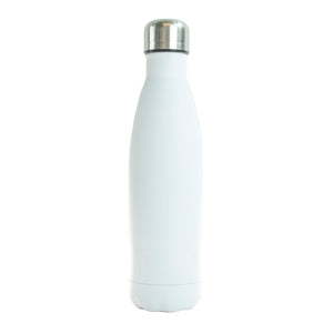 Mattweisse Thermoflasche mit silbernem Deckel