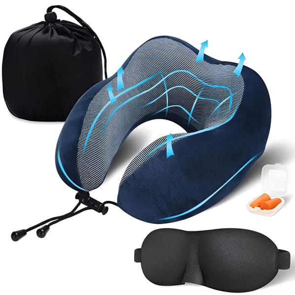 Reisekissen Komfort-Set – Nackenkissen, Schlafmaske & Ohrstöpsel