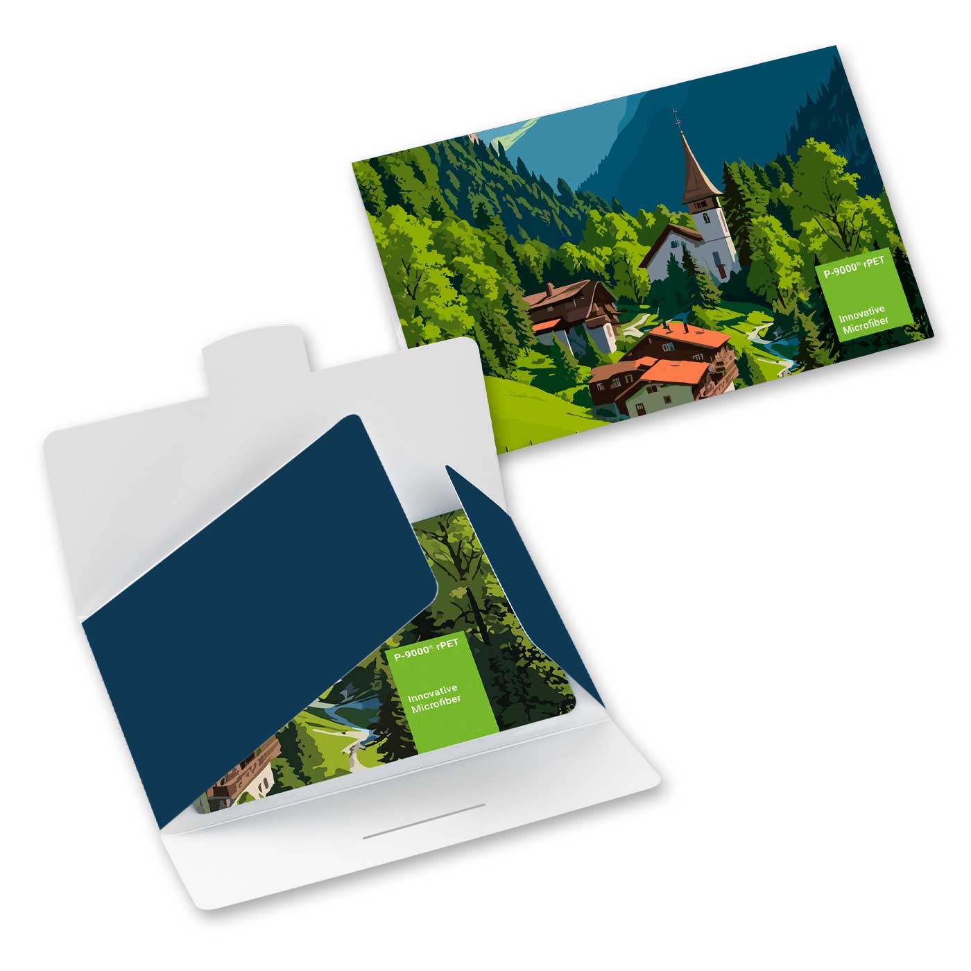 POLYCLEAN rPET Displaytuch 18x18 cm im Papieretui, All-Inclusive-Paket 