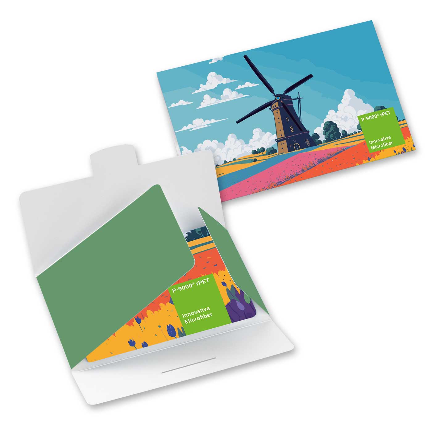 POLYCLEAN rPET Displaytuch 21x15 cm im Papieretui, All-Inclusive-Paket 