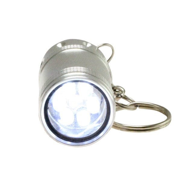 Silberner Schlüsselanhänger Taschenlampe von vorne
